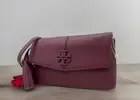 AUTH NWT TORY BURCH McGraw Tassels Pebbled Leather Clutch Shoulder Bag-Claret