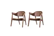 Design Square Set Of 2 Faux Leather Accent Lounge Relaxing Arm Chair Walnut