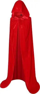 Long Hooded Cloak Velvet Cape Witch Costume Halloween Costumes for Women , Red,