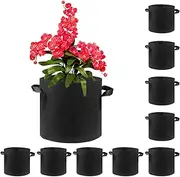 nongcunren Non-Woven Plant Grow Bags, High-Intensity Transplanting Seedling Pot with Handle Black (10, 1Gallon)