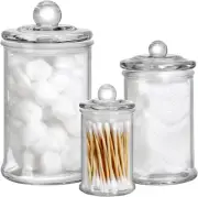 Suwimut Set of 3 Glass Apothecary Jars with Lids, Bathroom Canisters Storage for
