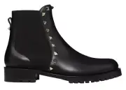 Valentino Rockstud Chelsea 20mm Black Leather Stud Heel Short Ankle Flat Boot 37