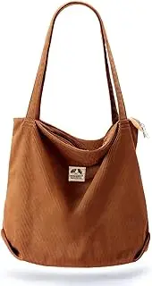 [BROADREAM] Women's Corduroy Shoulder Bag with Zip Casual Aesthetic Handbag Shoulder Bag Tote Crossbody Bag Removable Shoulder Strap Shopper for School Work Everyday