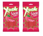 918499 2 x 160 g X - TREME SOUR STRAPS STRAWBERRY GUMMY CANDY DIPPED IN SUGAR