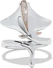 [Ecooon] 925 Sterling Silver Stingray open adjustable Ring for women and girls, cute ocean Animal adjustable Cubic Zirconia ring, Manta Ray Wrap Open Ring for Women Girls gift Jewelry size 6-10