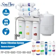 6 Stage 100GPD Alkaline RO Reverse Osmosis Drinking Water Filter System Purifier