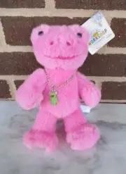 Build A Bear Mini PINK Frog 9" Plush- Frog Charm on Medal Ball Chain Necklace