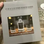 UCONN Huskies etched decanter and whiskey glasses set new in Box NIB RARE
