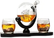 Whiskey & Wine Decanter Globe World Set Globe Glasses Anniversary Birthday