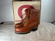 NOS CHIPPEWA MENS 8” BURNT ORANGE STEEL TOE LOGGER WORK BOOTS 7.5 E