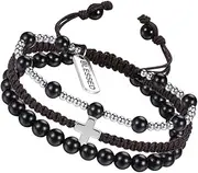 Jovivi Mens Bracelets Gifts for Men Women,Amethyst Tiger Eye Obsidian Healing Crystal Cross Beaded Bracelet Men's jewellery Gifts for Him Dad Boyfriend Birthday Anniversary
