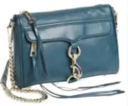 Rebecca Minkoff Mini Mac Leather Crossbody Bag Purse Teal Turquoise Lake Blue