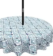 LVTXIII Outdoor/Indoor Round Tablecloth, Patio Stain Resistant Table Covers with Umbrella Hole Picnic Table Cloth with Zipper for Patio Garden Buffet Table Decoration, 60", Round, Boho Geometry Blue