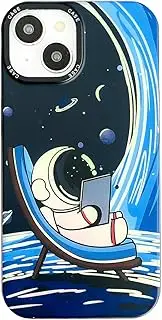 Yonds Queen for iPhone 15 Cute Case, Cool Cartoon Astronaut Space Planet Moon Laser Glitter Bling Design Stylish IMD Bumper Shockproof Anti-Slip Protector Case (Black Planet, iPhone 15)