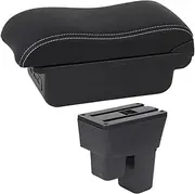 Car Armrest Box Compatible With Honda Jazz Armrest Compatible With Honda Jazz 2 2008-2013 Arm Rest Center Storage Box USB Led Accessories(C2 White Line)