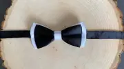 Boys Formal Bow Tie, Dog Bow Tie, White And Black Satin, 5-12 Year Olds