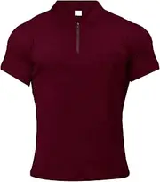 [Gsywaipei] Men's Exercise Polo Shirt Zipper Fitness Muscle Collar Short Sleeves Summer Bodybuilding Sport T-Shirt