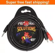 Pig Hog PB-S3R10 Stereo Breakout Cable 3.5 mm to Dual RCA (Male), 10 Feet -NEW