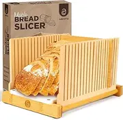 ABIOTO Bread Slicing Guide for Homemade Bread - No Splinter with HDPE Base & Maple Finger - 4 Different Thicknesses for Uniform & Consistent Slices - Foldable Bread Cutter with Optimal Knife Grooves