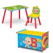 - Cocomelon 3-Piece Toddler Playroom Set – Includes Table, Chair and Toy Box, Gr