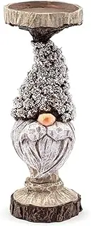 Napco 53036 Carved Gnome Pedestal Brown, Grey, White 9.25 x 3.5 Inches Resin Decorative Candle Stick Holder, Candle Stand