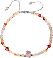 [Wizock] Spiritual Red Flower Agate/Raw Amethyst Beaded Anklet Love Wealth Protection Evil Eye Ankle Bracelets for Women Good Luck Jewelry