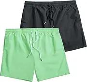 [BECLOH] Mens Swim Trunks with Compression Liner 5" Stretch Beach Shorts Quick Dry with Zipper Pockets Board Shorts