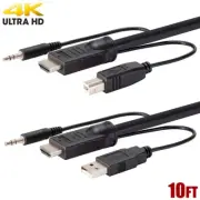10FT HDMI USB KVM Cable & 3.5mm Audio Plug Monitor Keyboard Mouse 4K 60Hz HDR