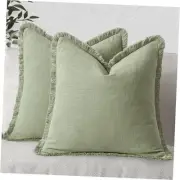Decorative Throw Pillow Covers Neutral Linen 18" x 18" (Pack of 2) Sage Green