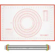 Rolling Pin and Silicone Baking Pastry Mat Set Metal Dough Roller Rustproof ✿