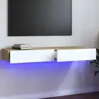 vidaXL TV Cabinet with LED Lights White and Sonoma Oak 120x35x15.5 cm OLL