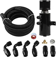 10AN Baffled Oil Catch Can Breather Can with Drain Valve 750ML Bundle and 10FT 10AN Fuel Line Fitting Kit Nylon Braided CPE Oil Hose