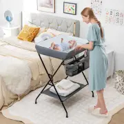 CostwayFolding Baby Change Table with Storage Basket &amp; Shelf for Infant &amp; Toddler-Grey