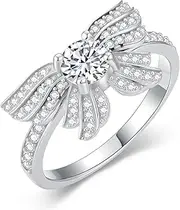 [Kvgogo] White Gold 0.5 Carat Round Cut Moissanite Butterfly Engagement Silver Ring for Women Engraved Name Wedding Promise Band Personalized Solid 10k/14k/18k Gold Size 5-14 (D Color, VVS1)
