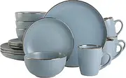 [Gibson Home] Rockaway Round Stoneware Dinnerware Set, Service for 4 (16pcs), Matte Blue