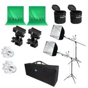 Chromakey Green Screen Lighting Kit Soft Box,adapter,bulbs,stand,bag