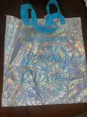 JUSTICE GIRLS BAG “THIS BAG CONTAINS ALL MY WISHES AND DREAMS” SILVER BLUE TOTE