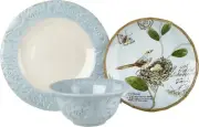 Fitz & Floyd 12 Pc Toulouse Blue Embossed Dinnerware Set Service for 4
