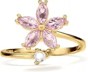 [PERIMADE] PERIMAD Gold Plated Flower Fidget Spinner Ring, Cubic Zirconia Anxiety Relief Statement Eternity Worry Ring for Women, 925 Sterling Silver Stackable Open Band Spinning Ring Birthday Jewelry Gift