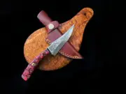Lot Of 50pcs Handmade Damascus Steel Skinner Knife With Leather Sheaths