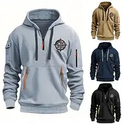 Men's Hoodie Quarter Zip Hoodie Tactical Black White Wine Navy Blue Royal Blue Hooded Plain Pocket Sports Outdoor Daily Holiday Streetwear Cool Casual Spring