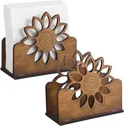 Beeveer 2 Pcs Wooden Sunflower Napkin Holder Cocktail Farmhouse Napkin Dispenser for Dining Room Cocktail Kitchen Table Countertop Decor