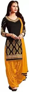 [Generic] Readymade Blk Punjabi Salwar Suit of Printed Crepe Fabric with Chiffon Dupatta for Women