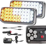 Upgraded 2pcs Magnetic Flashing Hazard Amber White Strobe Lights for Trucks Vehicles Wireless Surface Mount Rechargeable Portable 42 LED Trailer Tow Beacon Warning Overside Road Light 5Patterns