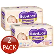 2 x Babylove Premmie Infant Nappies 1.5-3Kg Unisex Baby Soft Nappy Pads 30 Pack