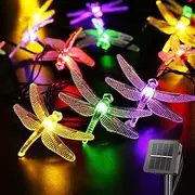 Dragonfly Solar String Lights Outdoor 20.8FT 30 LED Waterproof Solar Powered Fairy Lights, 8 Modes Decorative Lights for Patio Garden Yard Fence Wedding Christmas Party, Multicolor