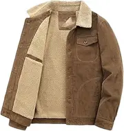 [SWEPER] Men'S Fleece Coat - Winter Corduroy Long Sleeves Jacket For Men Turn-Down Collar Fleece Jacket Casual Tooling Parka Top Retro Short Plush Coats