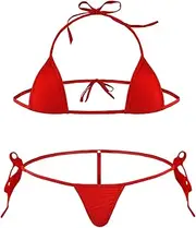 [JEERLEEP] Women Sexy Halter Neck Swimsuit Small Bar with Adjustable G-String Throng Micro Mini Bikini Set 2 Pieces