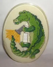 Light Toggle Switch Cover Alligator Finished Cross Stitch Clear Cover Green Kids