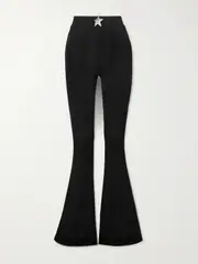 [AREA] AREA - Embellished Ribbed-jersey Bootcut Pants - Black - medium medium Black